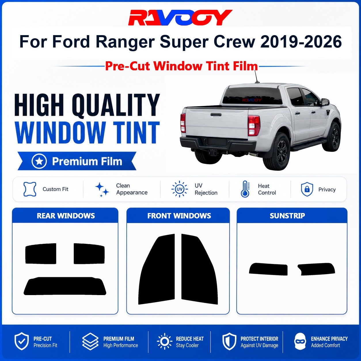 Privacy Screen Protector - Premium Vorgefertigte Fensterfolie für Ford Ranger