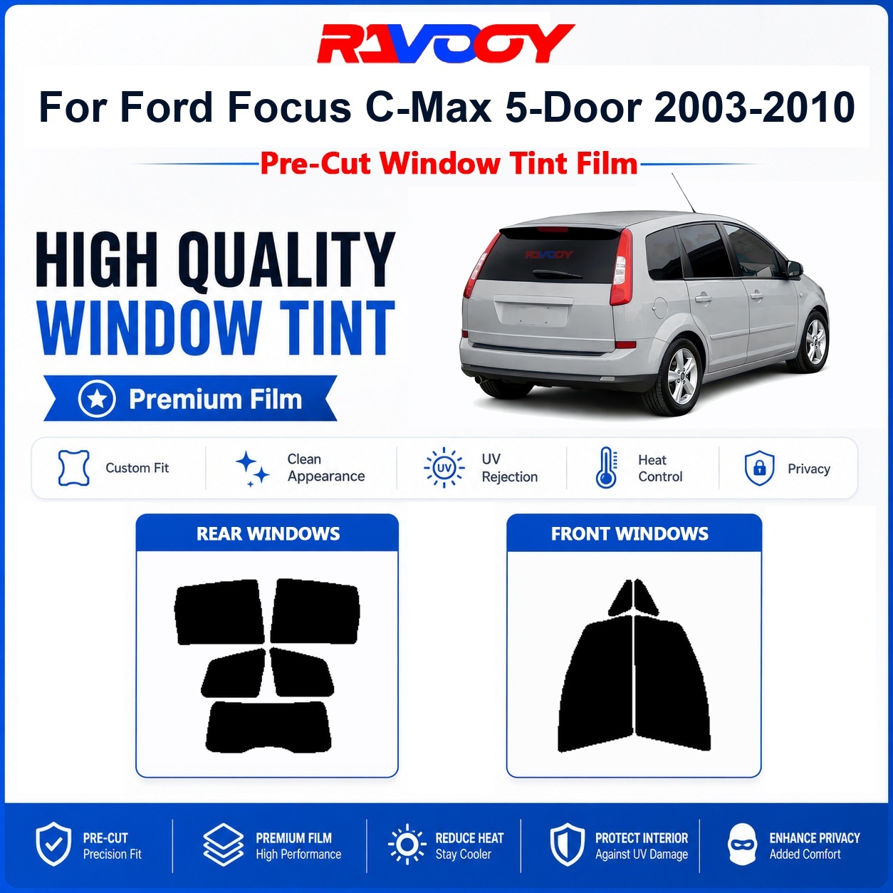 Privacy Screen Protector - Premium Vorgefertigte Fensterfolie für Ford Focus